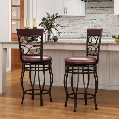 Set of 2 26 Inch Bar Stool with Backrest and Footrest, Brown
