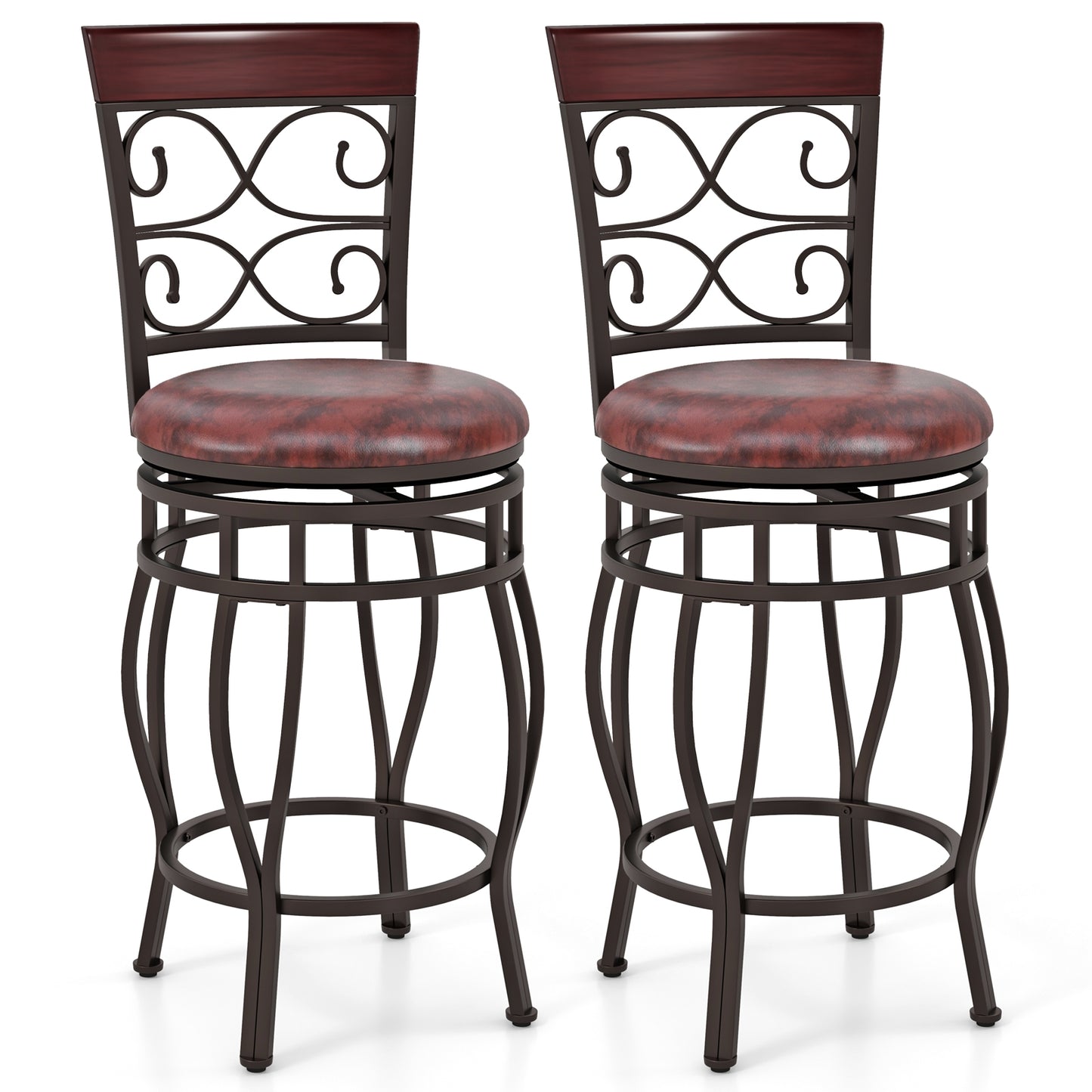 Set of 2 26 Inch Bar Stool, with Backrest and Footrest, Brown Dining Chairs at Gallery Canada