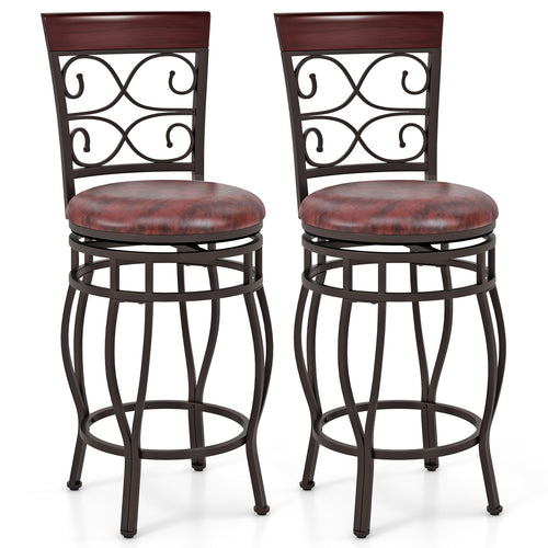 Set of 2 26 Inch Bar Stool with Backrest and Footrest, Brown