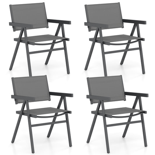 Outdoor Dining Chairs, Set of 4, Breathable Fabric Seat, Gray