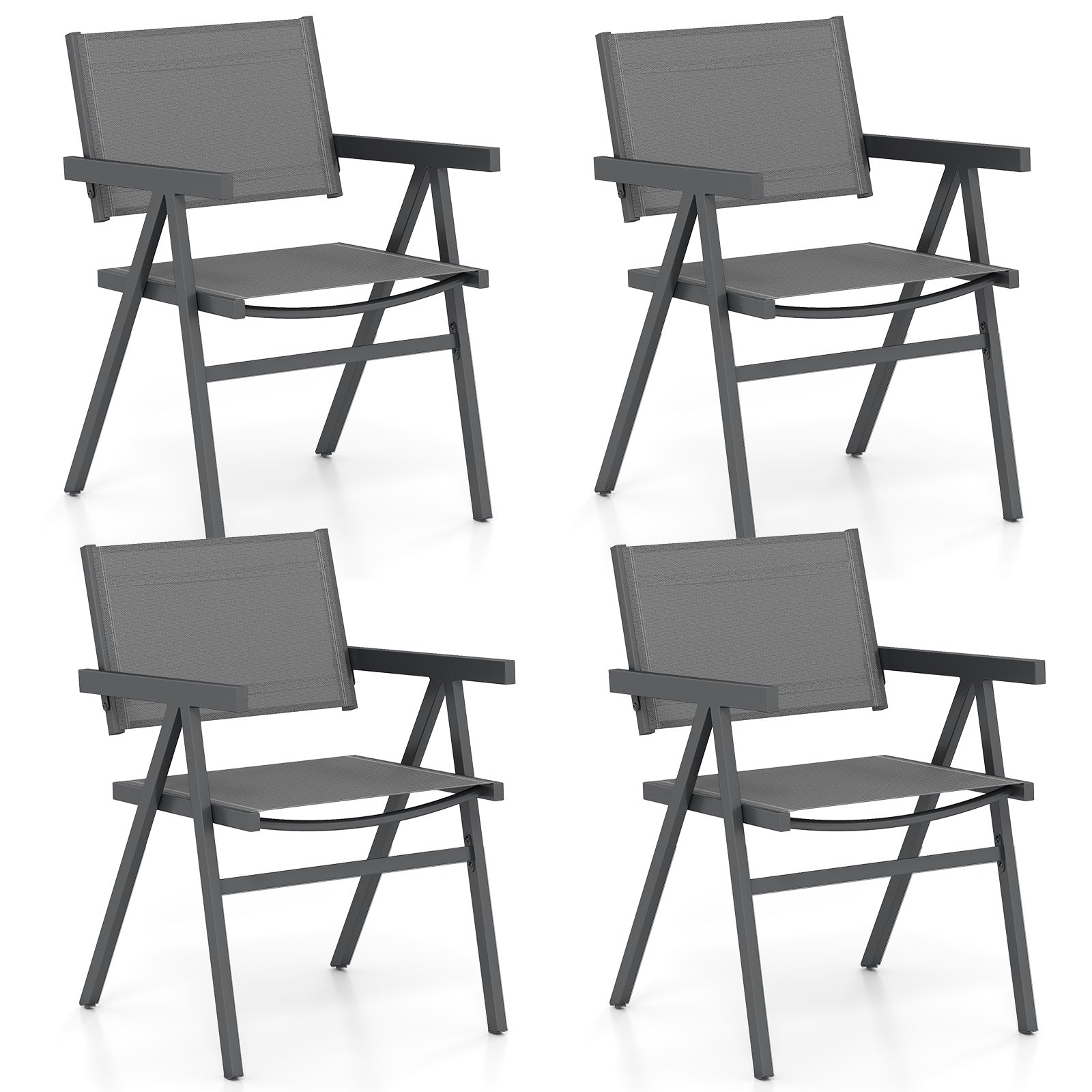 Outdoor Dining Chairs, Set of 4, Breathable Fabric Seat, Gray Beach & Lawn Chairs Gray at Gallery Canada