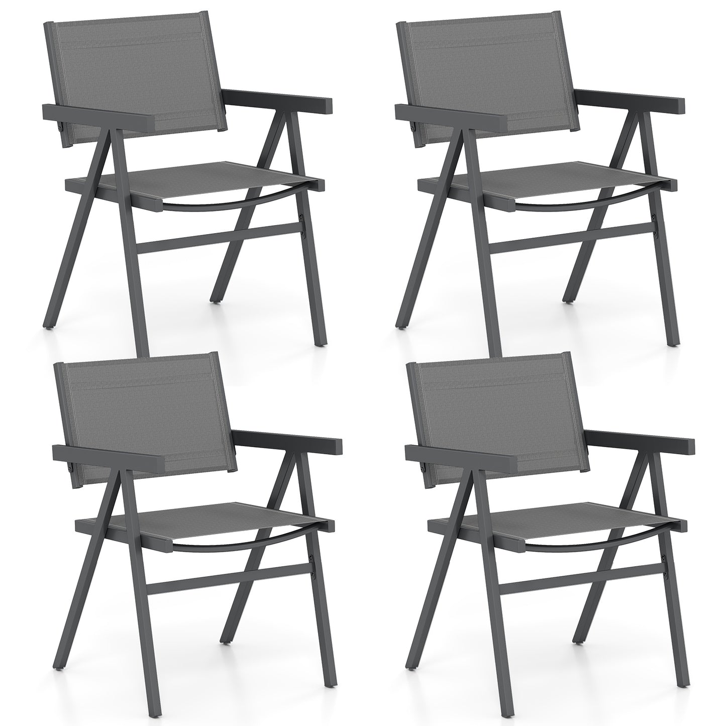 Outdoor Dining Chairs, Set of 4, Breathable Fabric Seat, Gray Beach & Lawn Chairs Gray at Gallery Canada