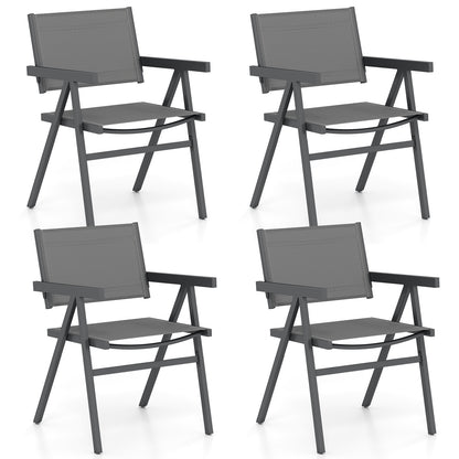 Outdoor Dining Chairs, Set of 4, Breathable Fabric Seat, Gray Beach & Lawn Chairs Gray at Gallery Canada