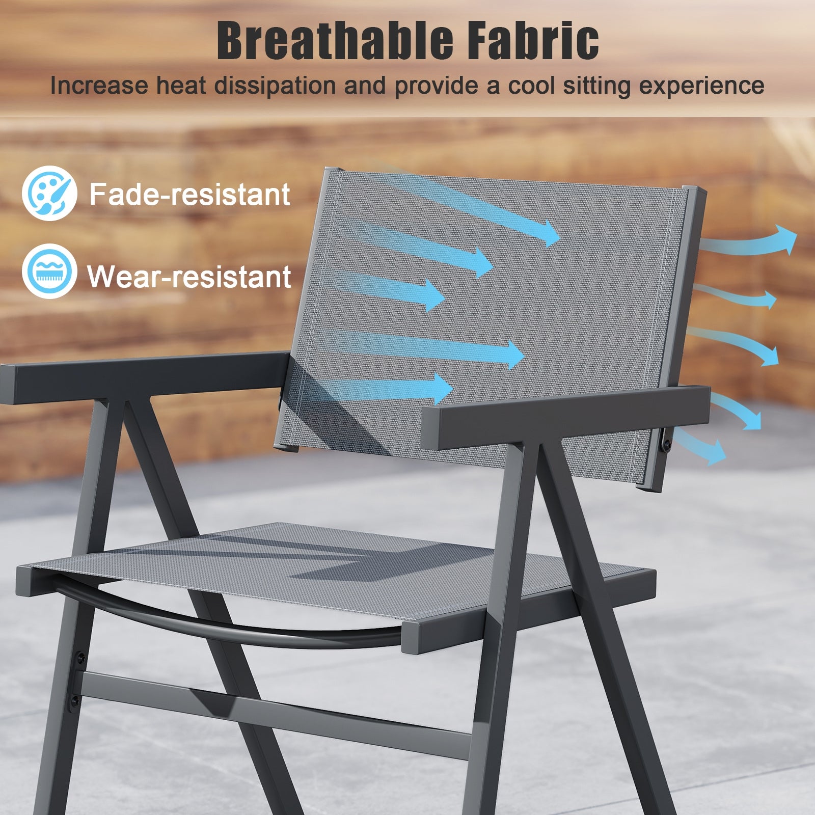 Patio Chairs Set of 2 Outdoor Dining Chair with Breathable Fabric Seat-Set of 4, Gray Beach & Lawn Chairs at Gallery Canada