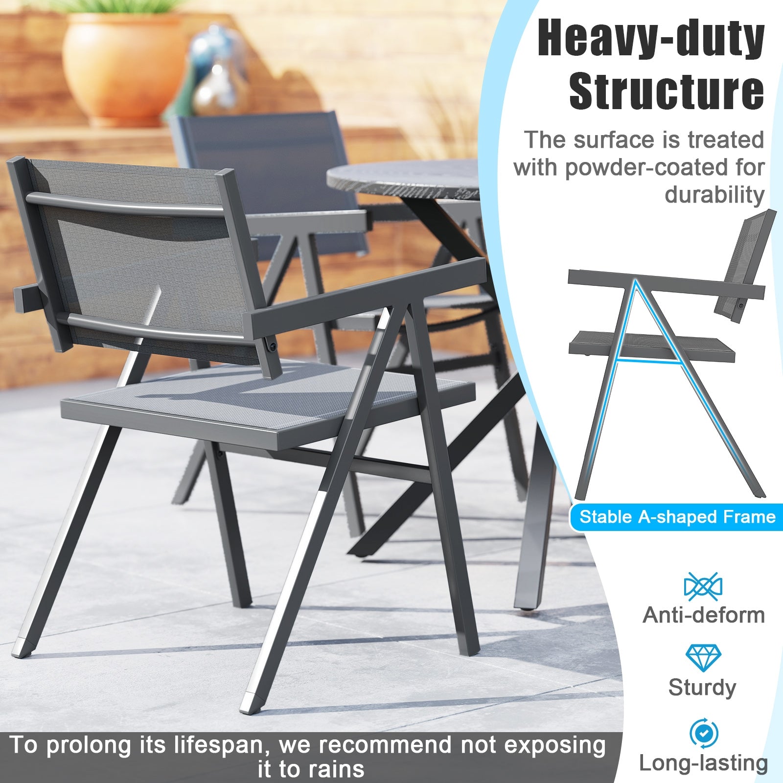 Patio Chairs Set of 2 Outdoor Dining Chair with Breathable Fabric Seat-Set of 4, Gray Beach & Lawn Chairs at Gallery Canada