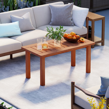 Patio Coffee Table with Slatted Tabletop for Deck Poolside, Natural Patio Coffee Tables at Gallery Canada