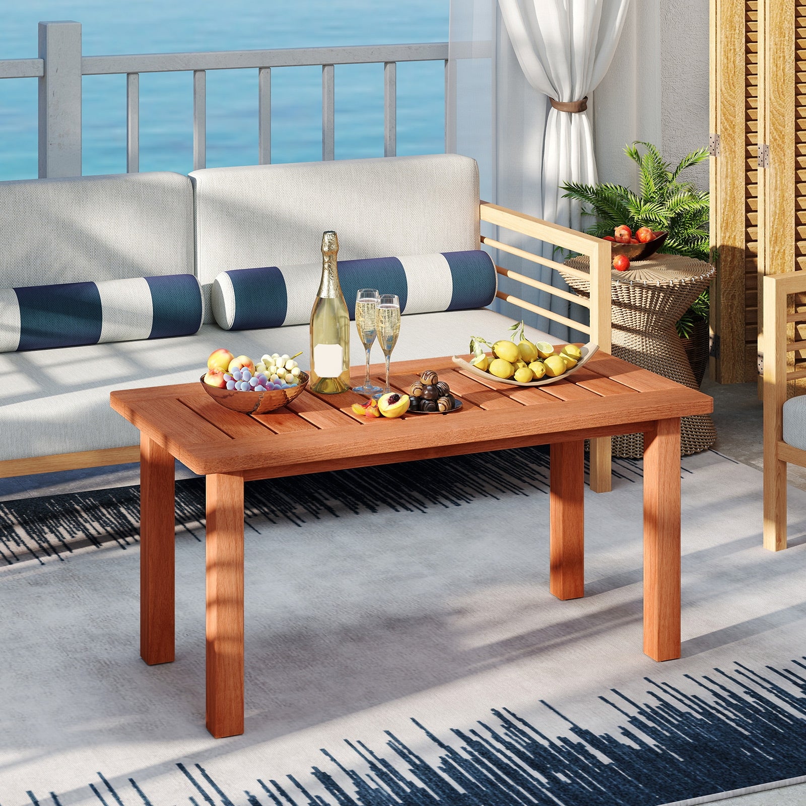 Patio Coffee Table with Slatted Tabletop for Deck Poolside, Natural Patio Coffee Tables at Gallery Canada