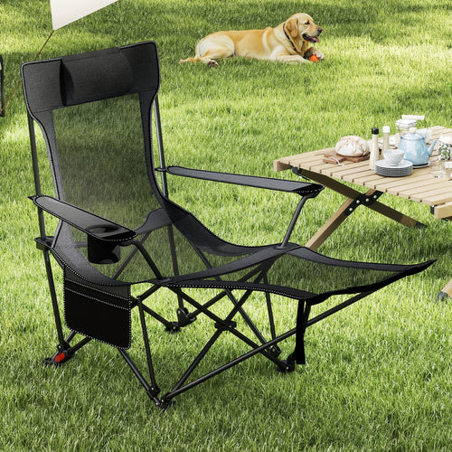 Reclining Camping Chair with Removable Footrest and Adjustable Backrest, Gray
