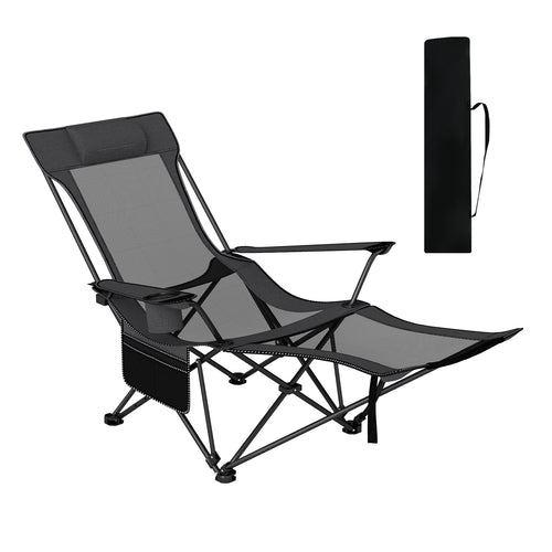 Reclining Camping Chair, Removable Footrest, Adjustable Backrest, Gray