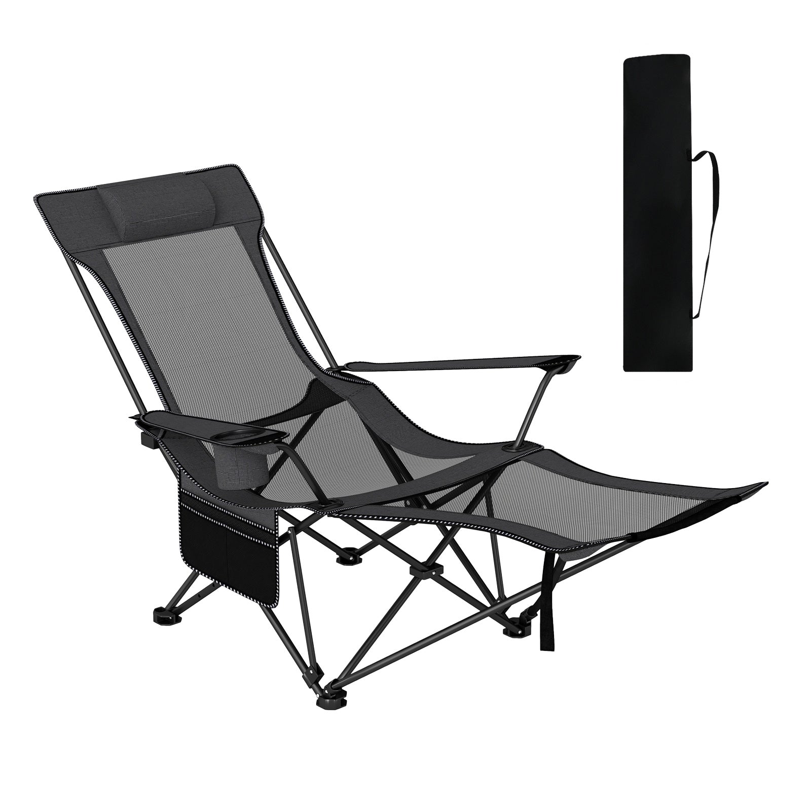 Reclining Camping Chair with Removable Footrest and Adjustable Backrest, Gray Camping Furniture Gray at Gallery Canada