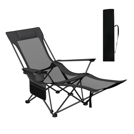 Reclining Camping Chair, Removable Footrest, Adjustable Backrest, Gray Camping Furniture Gray at Gallery Canada