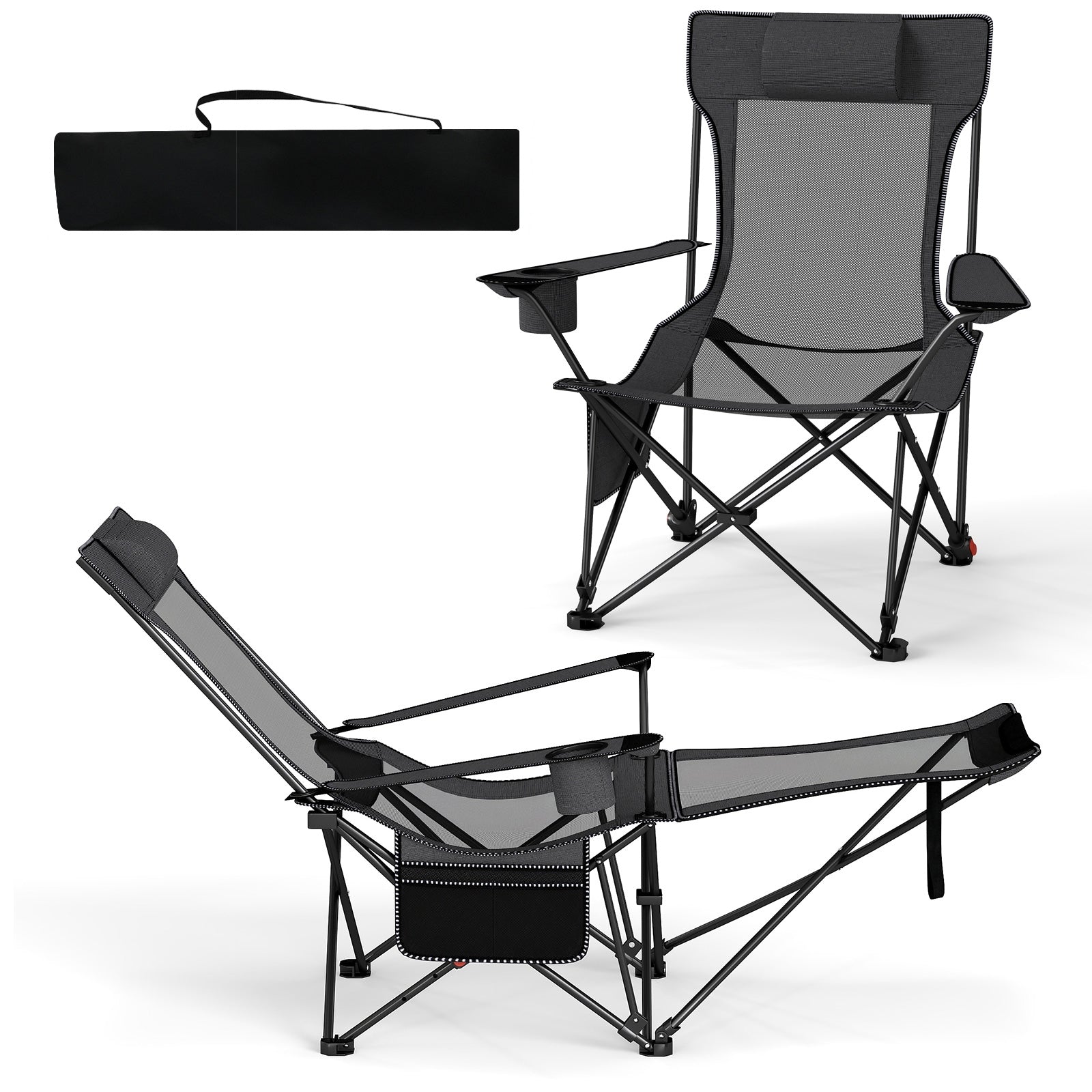 Reclining Camping Chair with Removable Footrest and Adjustable Backrest, Gray Camping Furniture at Gallery Canada