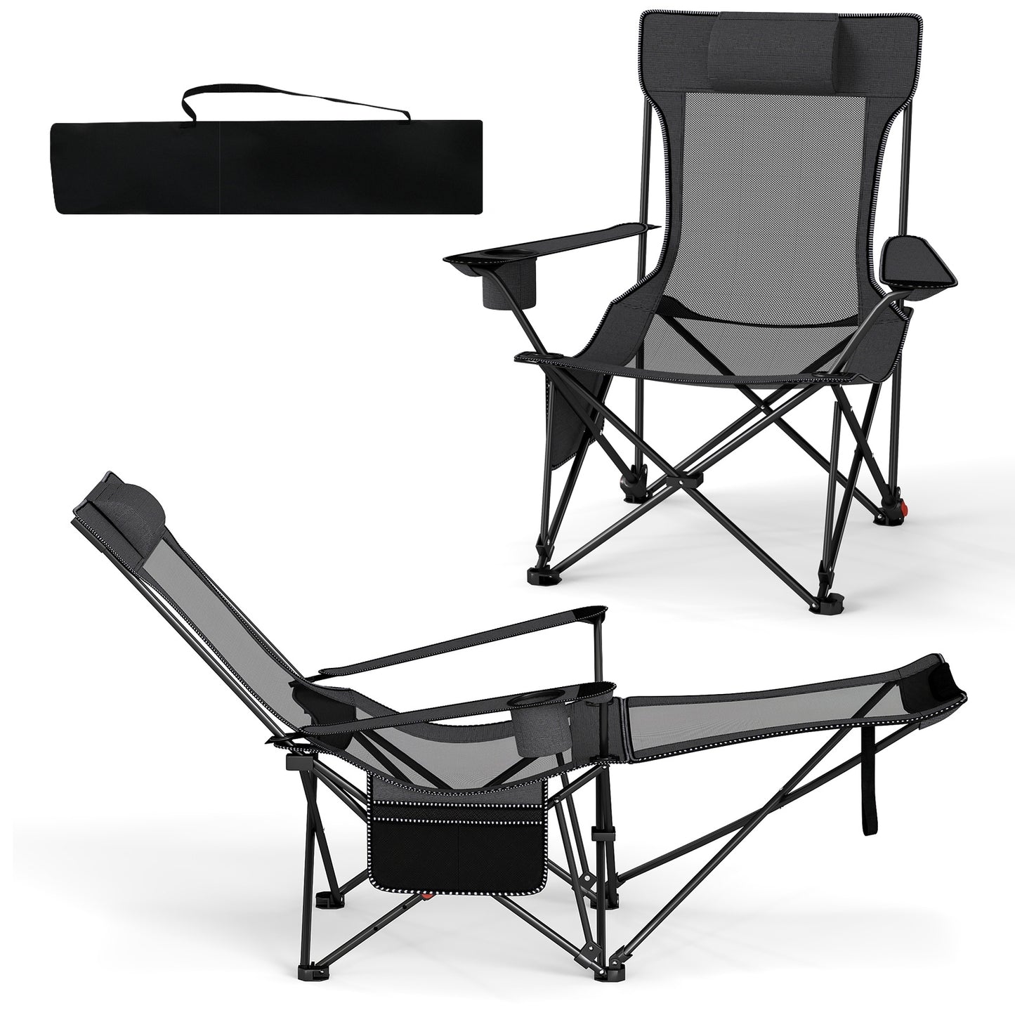 Reclining Camping Chair with Removable Footrest and Adjustable Backrest, Gray Camping Furniture at Gallery Canada