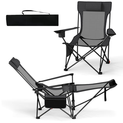 Reclining Camping Chair with Removable Footrest and Adjustable Backrest, Gray Camping Furniture at Gallery Canada