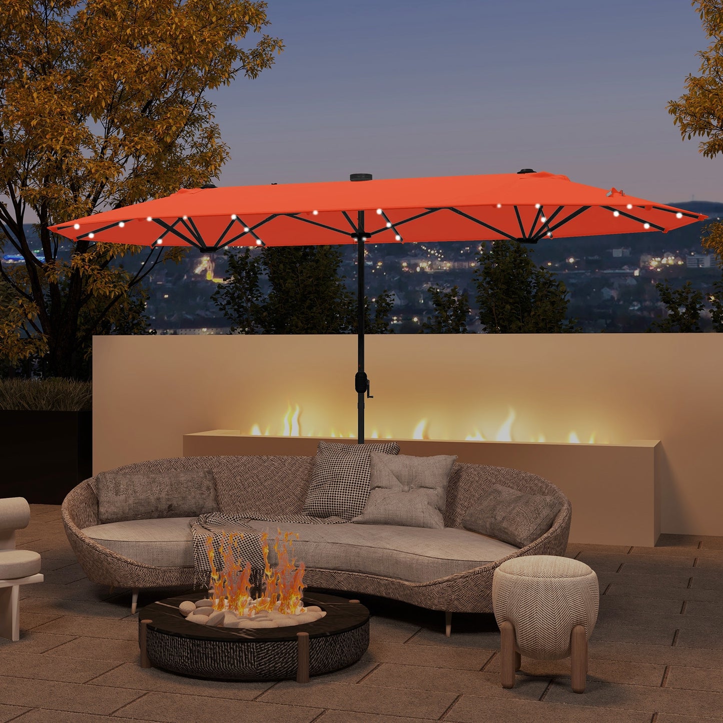 13FT Double-sided Patio Umbrella with Solar Lights for Garden Pool Backyard, Orange Outdoor Umbrellas at Gallery Canada