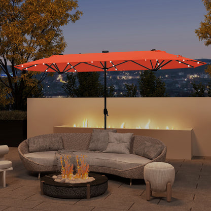 13FT Double-sided Patio Umbrella with Solar Lights for Garden Pool Backyard, Orange Outdoor Umbrellas at Gallery Canada