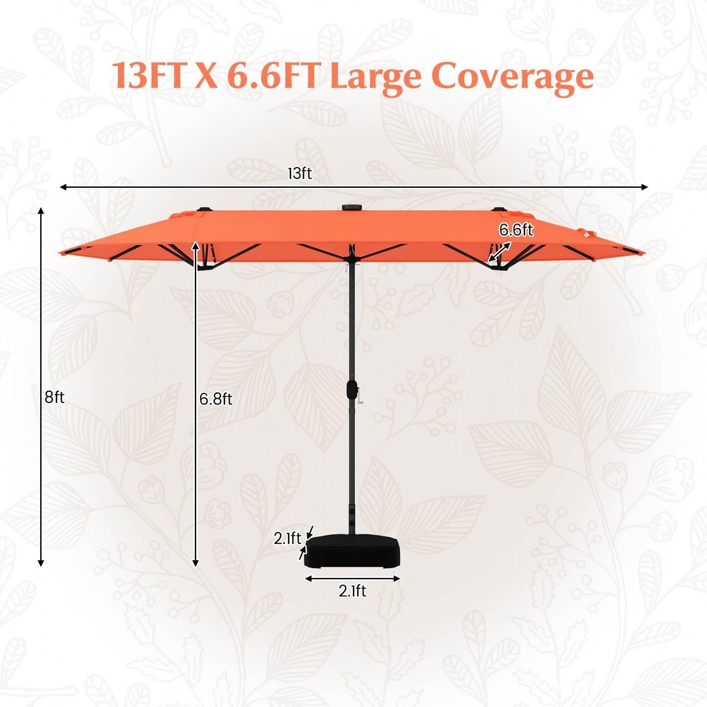 13FT Double-sided Patio Umbrella with Solar Lights for Garden Pool Backyard, Orange Outdoor Umbrellas at Gallery Canada