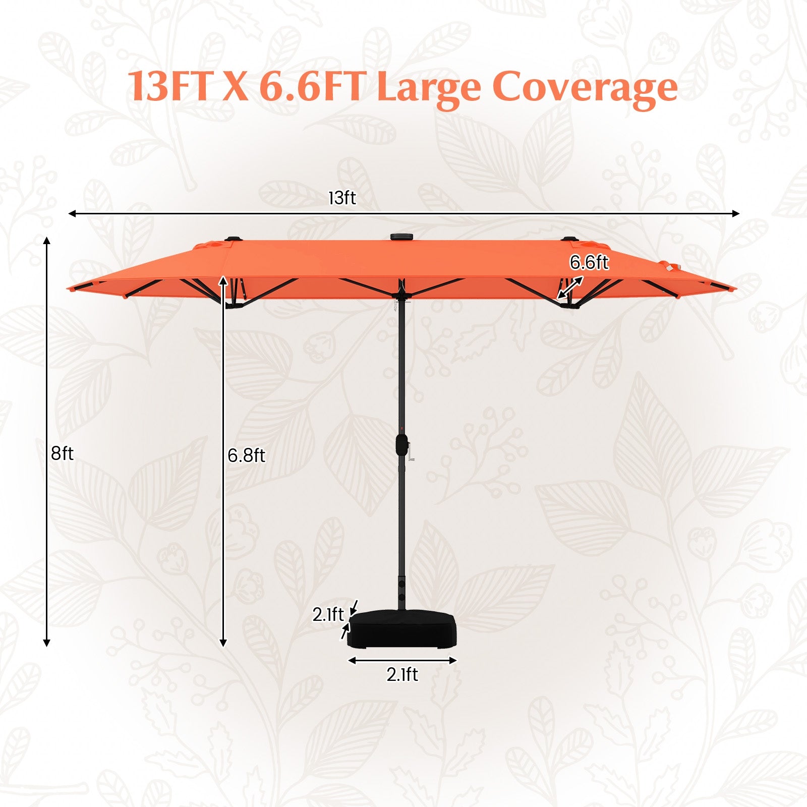 13FT Double-sided Patio Umbrella with Solar Lights for Garden Pool Backyard, Orange Outdoor Umbrellas at Gallery Canada