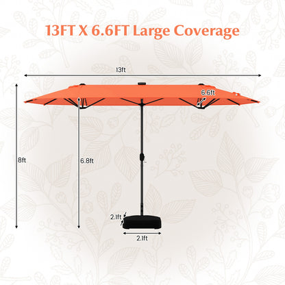 13FT Double-sided Patio Umbrella with Solar Lights for Garden Pool Backyard, Orange Outdoor Umbrellas at Gallery Canada