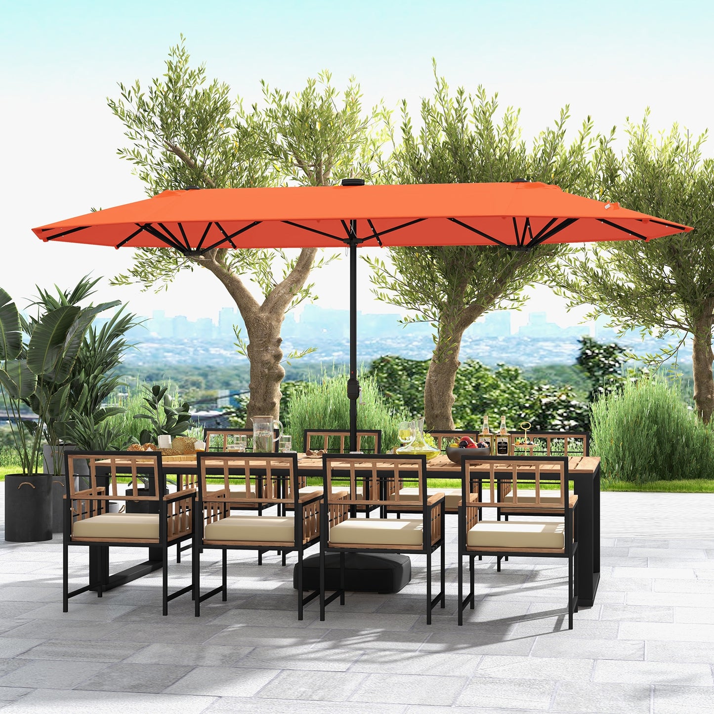 13FT Double-sided Patio Umbrella with Solar Lights for Garden Pool Backyard, Orange Outdoor Umbrellas at Gallery Canada