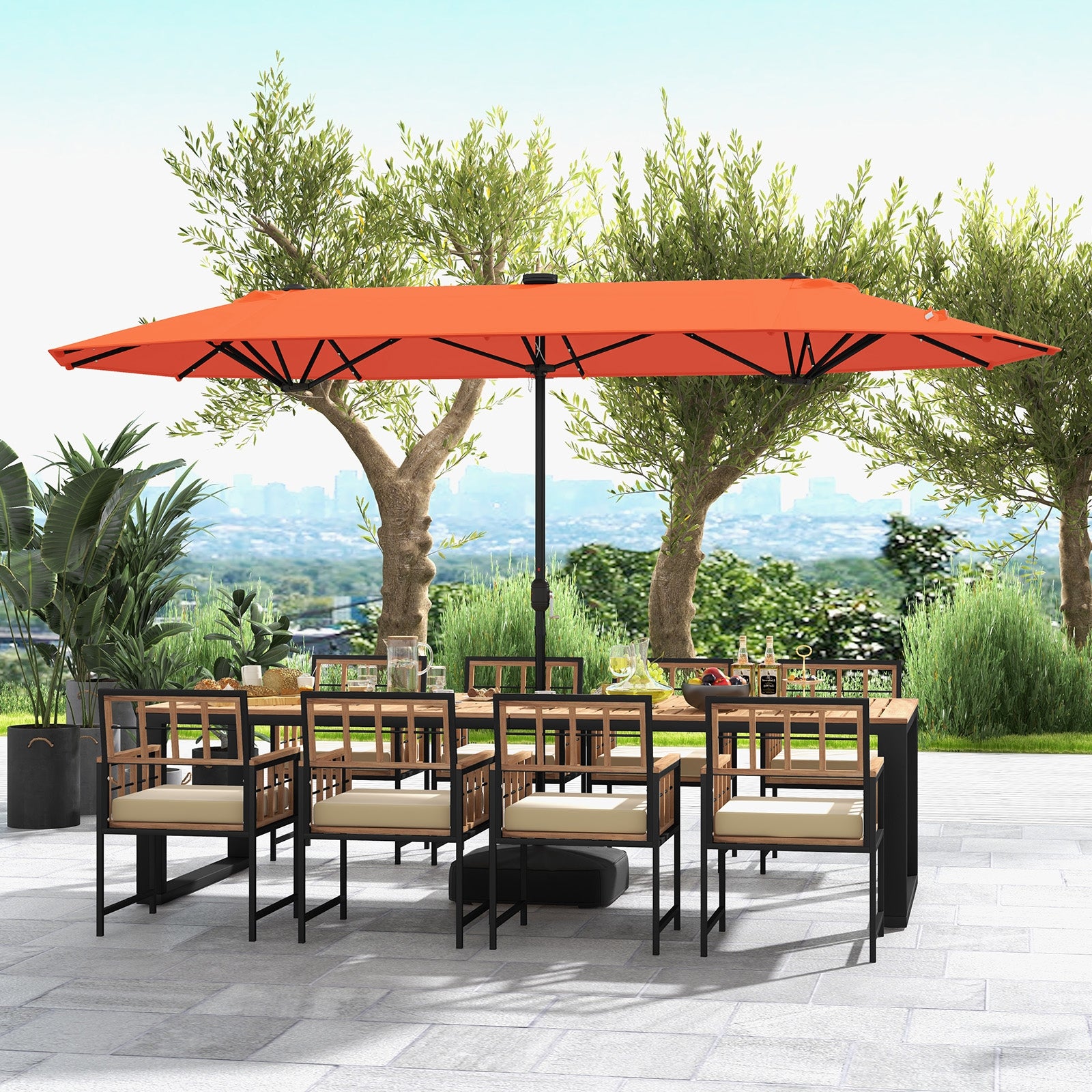 13FT Double-sided Patio Umbrella with Solar Lights for Garden Pool Backyard, Orange Outdoor Umbrellas at Gallery Canada