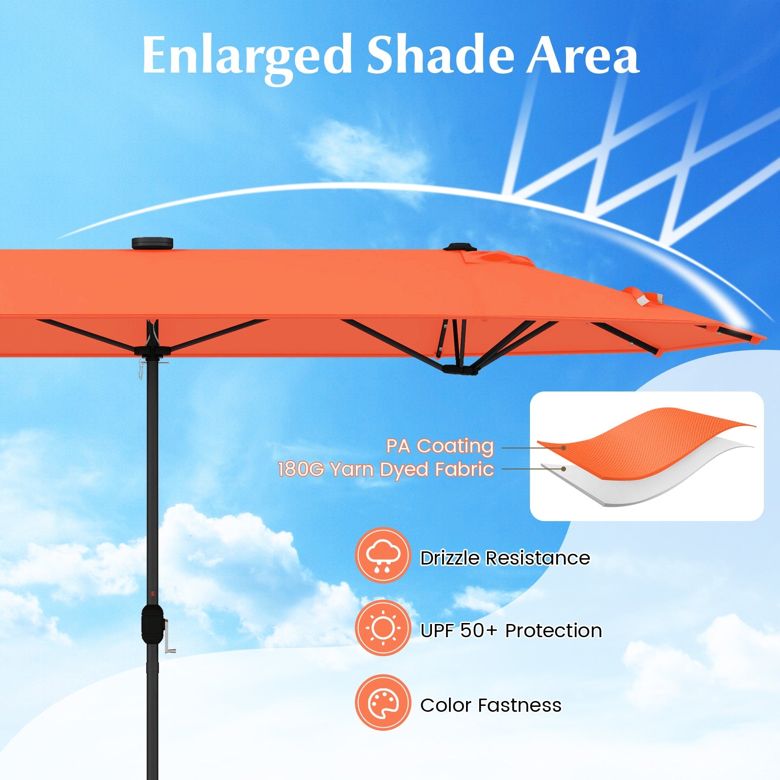 13FT Double-sided Patio Umbrella with Solar Lights for Garden Pool Backyard, Orange Outdoor Umbrellas at Gallery Canada