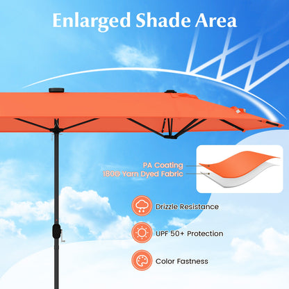 13FT Double-sided Patio Umbrella with Solar Lights for Garden Pool Backyard, Orange Outdoor Umbrellas at Gallery Canada