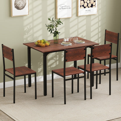 5 Piece Dining Table Set Industrial Style Kitchen Table and Chairs for 4, Walnut Dining Room Sets at Gallery Canada