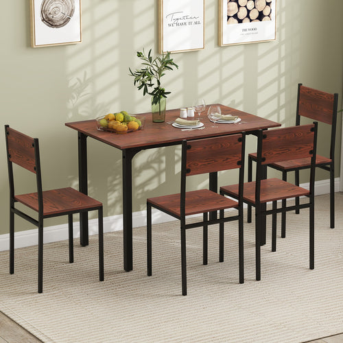 5 Piece Dining Table Set Industrial Style Kitchen Table and Chairs for 4, Walnut