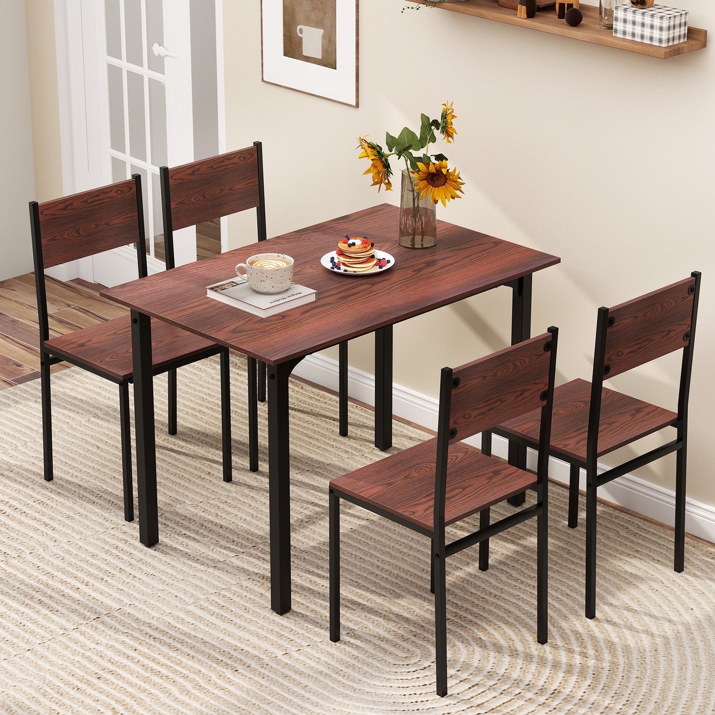 5 Piece Dining Table Set Industrial Style Kitchen Table and Chairs for 4, Walnut Dining Room Sets at Gallery Canada