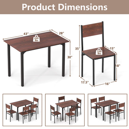 5 Piece Dining Table Set Industrial Style Kitchen Table and Chairs for 4, Walnut Dining Room Sets at Gallery Canada