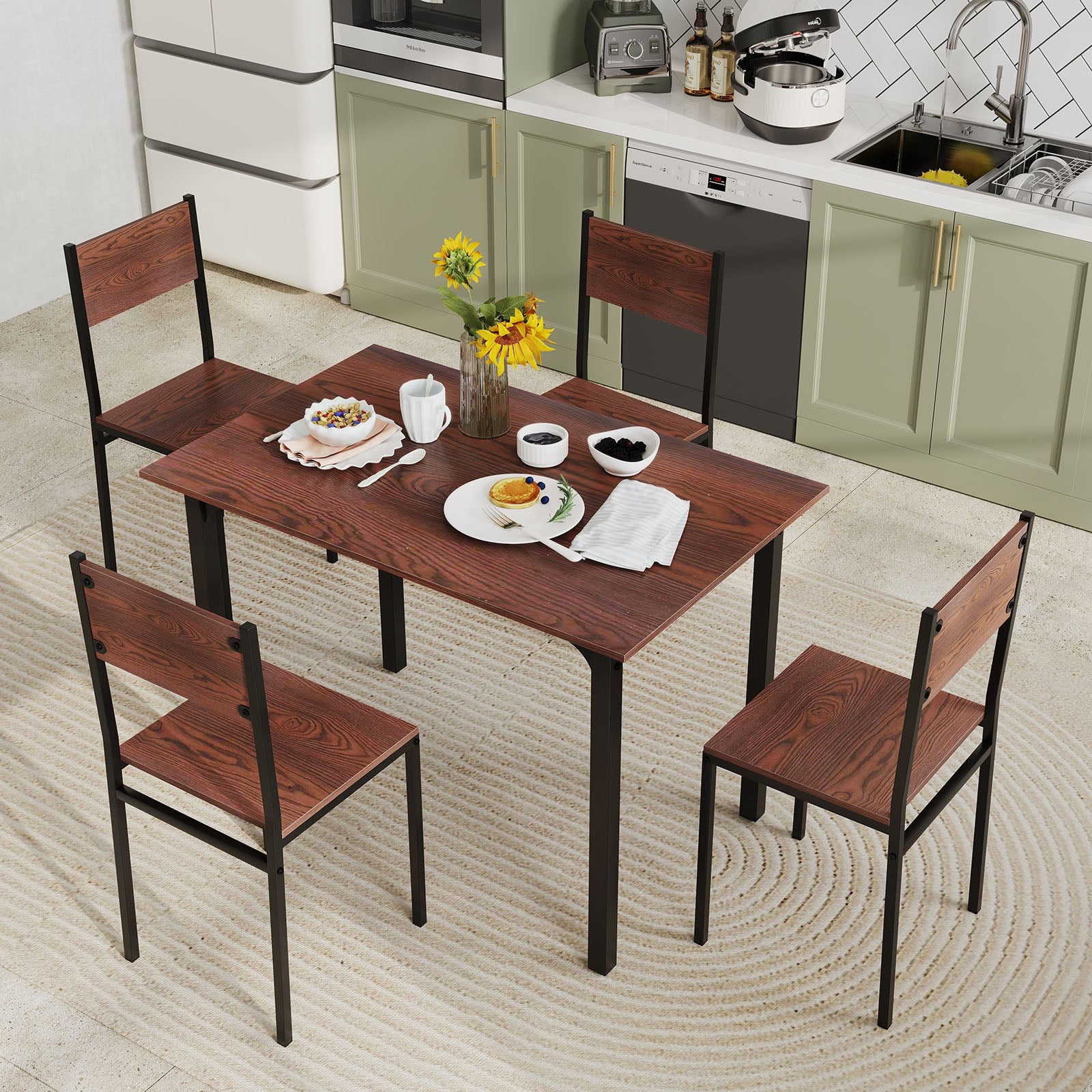 5 Piece Dining Table Set Industrial Style Kitchen Table and Chairs for 4, Walnut Dining Room Sets at Gallery Canada