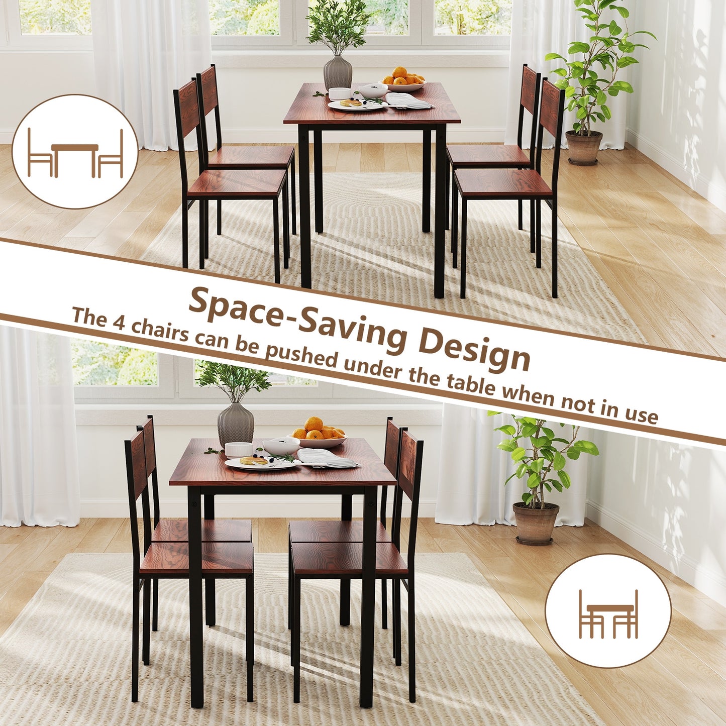 5 Piece Dining Table Set Industrial Style Kitchen Table and Chairs for 4, Walnut Dining Room Sets at Gallery Canada