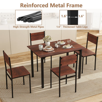 5 Piece Dining Table Set Industrial Style Kitchen Table and Chairs for 4, Walnut Dining Room Sets at Gallery Canada