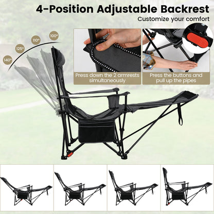 Reclining Camping Chair with Removable Footrest and Adjustable Backrest, Gray Camping Furniture at Gallery Canada