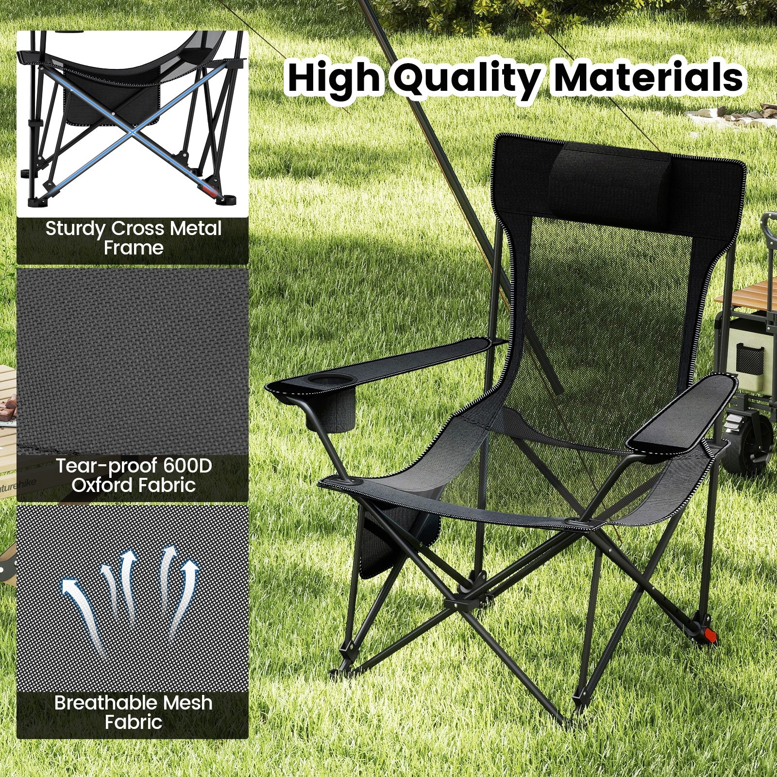 Reclining Camping Chair with Removable Footrest and Adjustable Backrest, Gray Camping Furniture at Gallery Canada