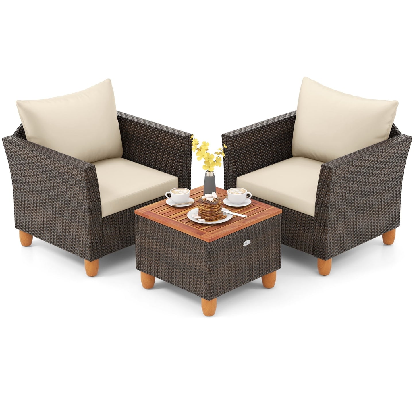 3-Piece Patio Furniture Set With Cushions, Acacia Wood Coffee Table, Beige Patio Conversation Sets at Gallery Canada