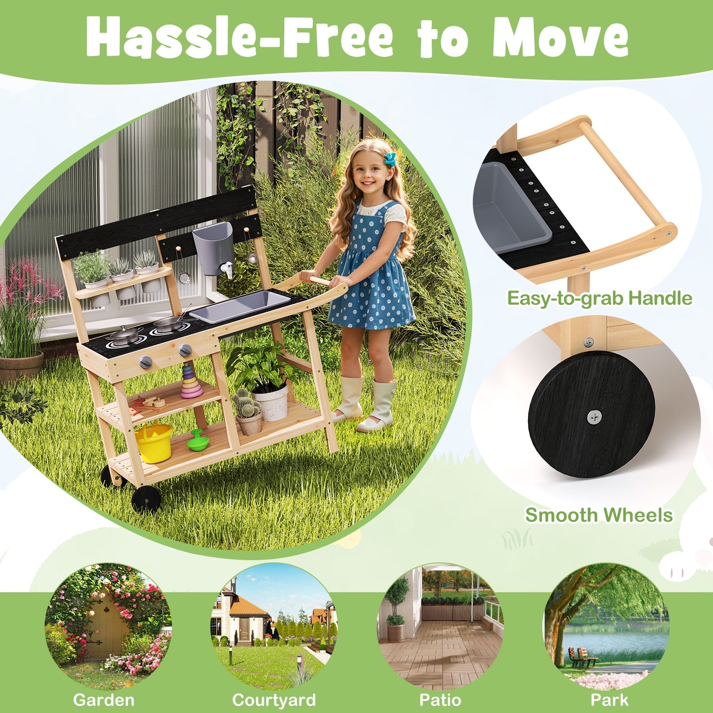 Outdoor Fir Wood Play Kitchen with Blackboard and Planting Pots, Natural Play Kitchen Sets at Gallery Canada