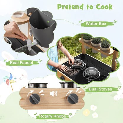 Outdoor Fir Wood Play Kitchen with Blackboard and Planting Pots, Natural Play Kitchen Sets at Gallery Canada