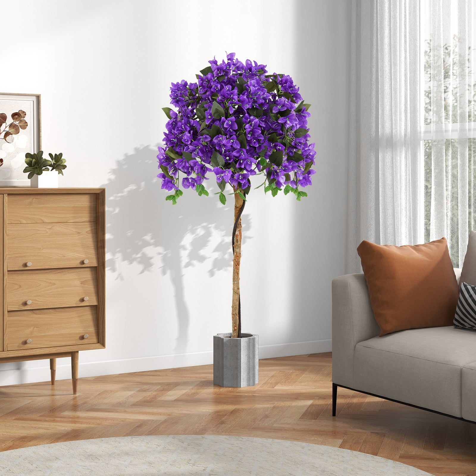 4.5 Feet Artificial Azalea Tree with Cement Pot, Purple Faux Plants at Gallery Canada