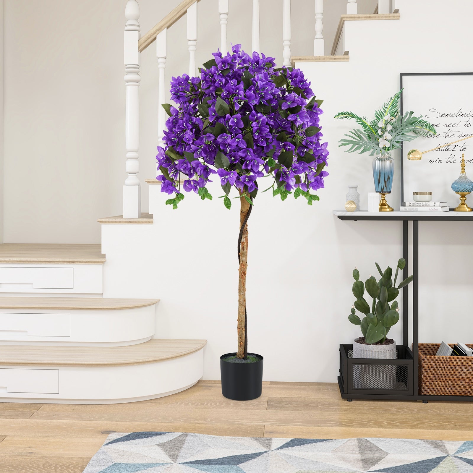 4.5 Feet Artificial Azalea Tree with Cement Pot, Purple Faux Plants at Gallery Canada