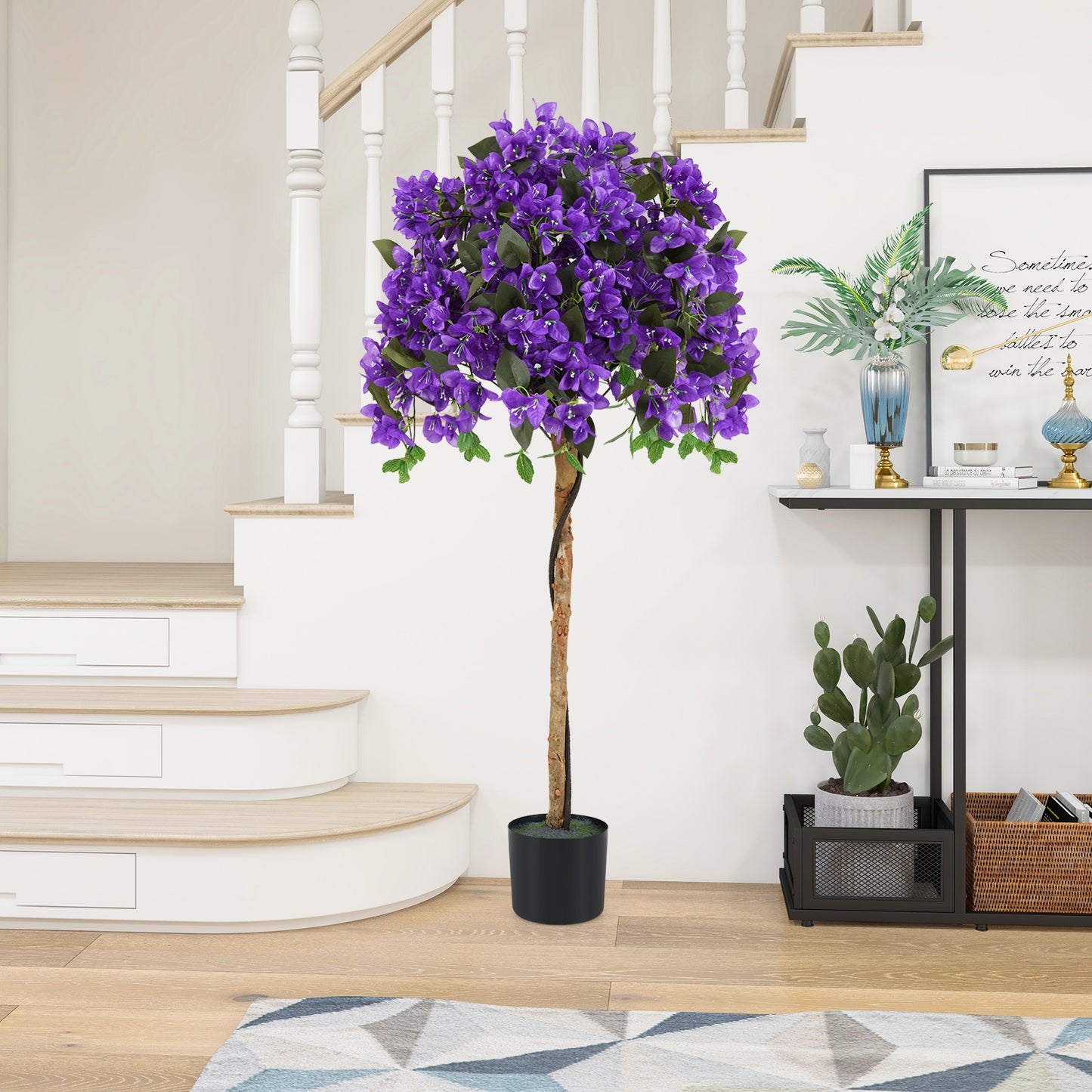 4.5 Feet Artificial Azalea Tree with Cement Pot, Purple Faux Plants at Gallery Canada