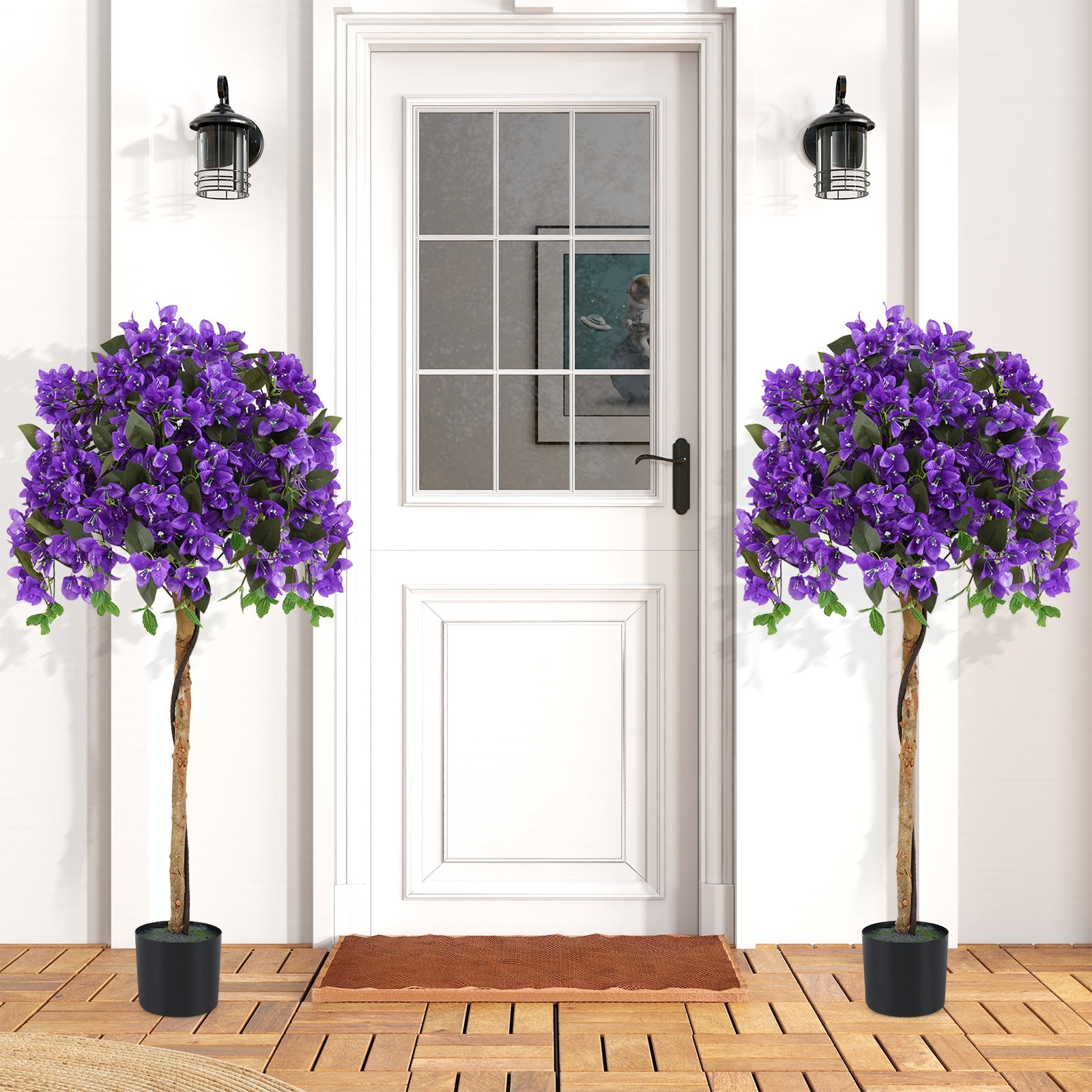 4.5 Feet Artificial Azalea Tree with Cement Pot, Purple Faux Plants at Gallery Canada