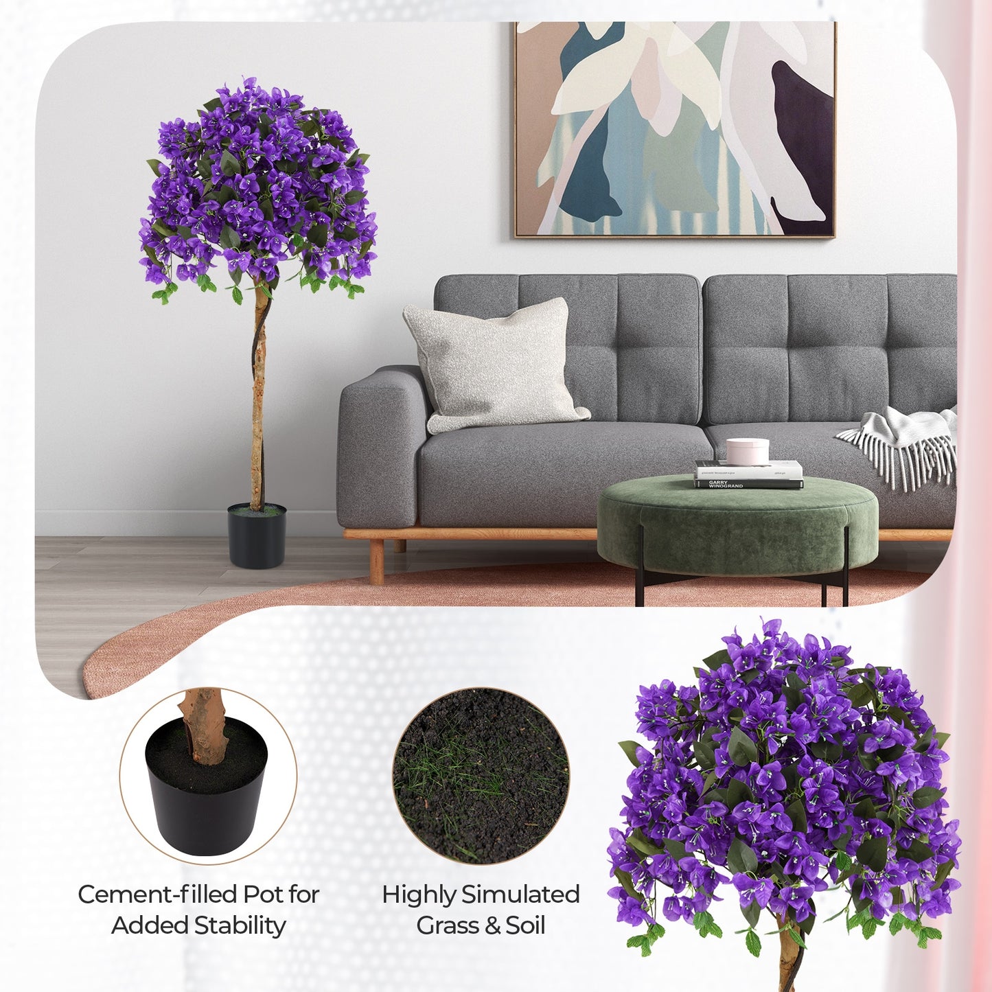 4.5 Feet Artificial Azalea Tree with Cement Pot, Purple Faux Plants at Gallery Canada