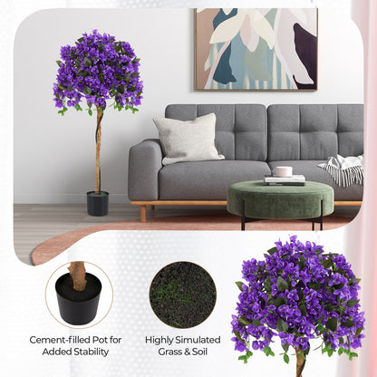 4.5 Feet Artificial Azalea Tree with Cement Pot, Purple Faux Plants at Gallery Canada