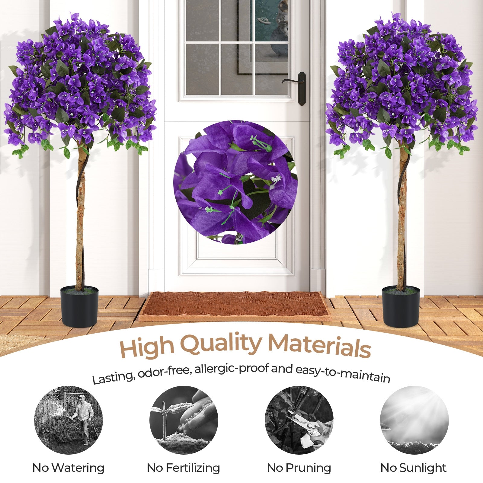 4.5 Feet Artificial Azalea Tree with Cement Pot, Purple Faux Plants at Gallery Canada