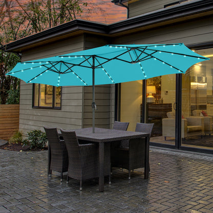 15 Feet Twin Patio Umbrella with 48 Solar LED Lights, Turquoise Outdoor Umbrellas at Gallery Canada