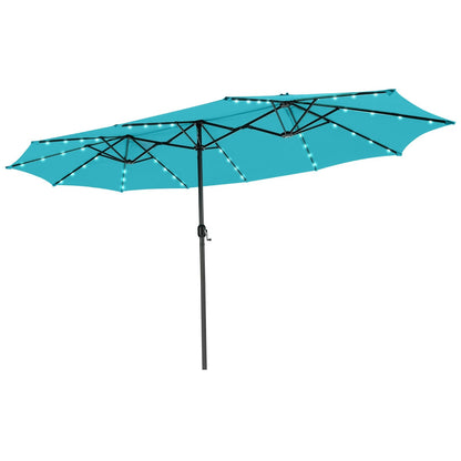 15 Feet Twin Patio Umbrella with 48 Solar LED Lights, Turquoise Outdoor Umbrellas at Gallery Canada