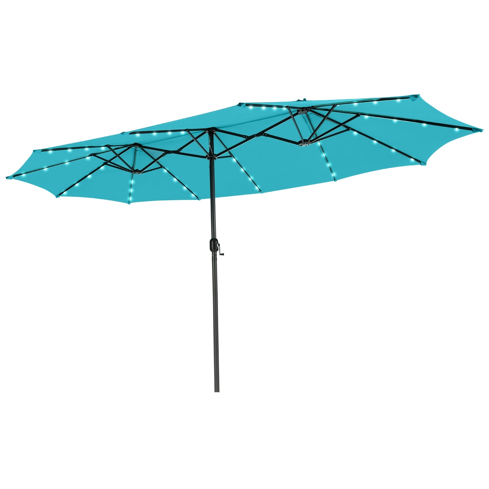 15 Feet Twin Patio Umbrella, 48 Solar LED Lights, Turquoise Outdoor Umbrellas Turquoise at Gallery Canada