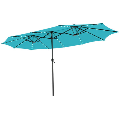15 Feet Twin Patio Umbrella, 48 Solar LED Lights, Turquoise Outdoor Umbrellas Turquoise at Gallery Canada